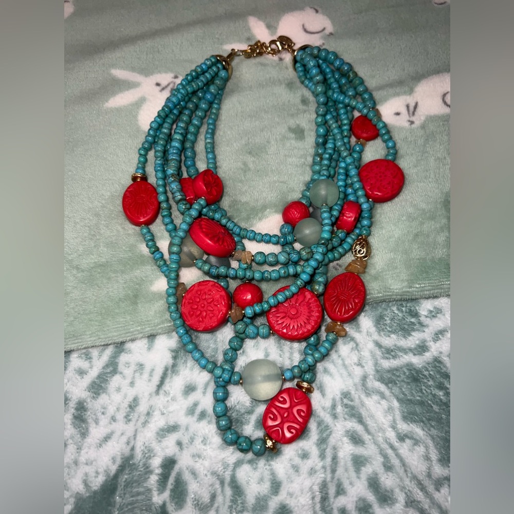 Turquoise and red color necklace